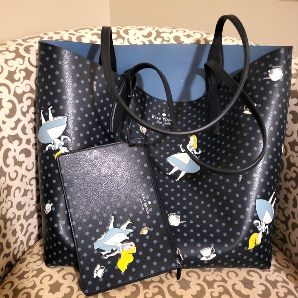 Kate Spade Disney Alice in Wonderland Large Blue Tote EUC
